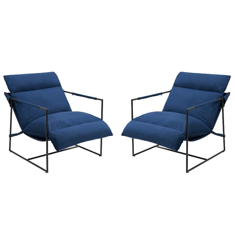 Mid-century Metal Sling Armchair with Lengthen Upholstered Set of 2