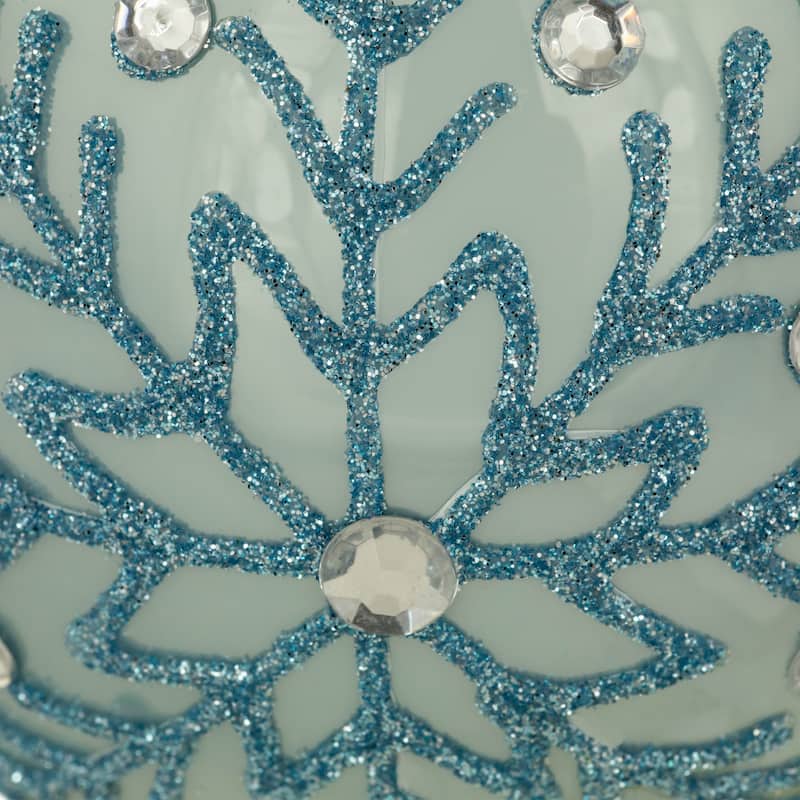 2 Light Blue Glittered JeweLED Snowflake Christmas Ball Ornaments 4"