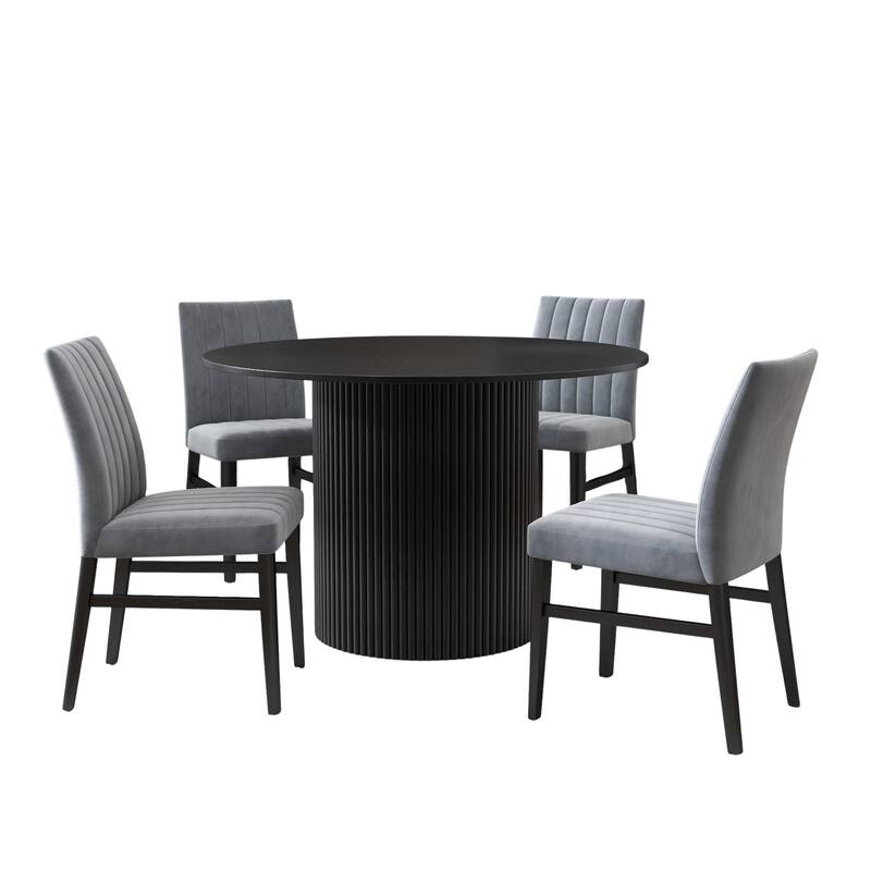 Roundhill Furniture Henriet 5-Piece Round Pedestal Dining Set