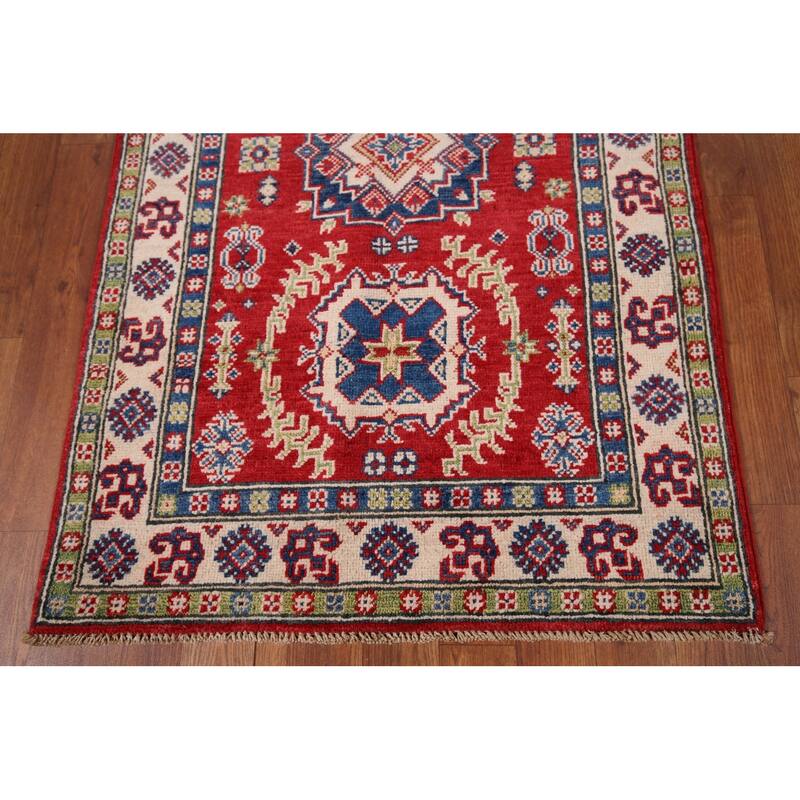 Red Traditional Kazak Oriental Accent Rug Hand-Knotted Wool Carpet - 2'7" x 4'2"