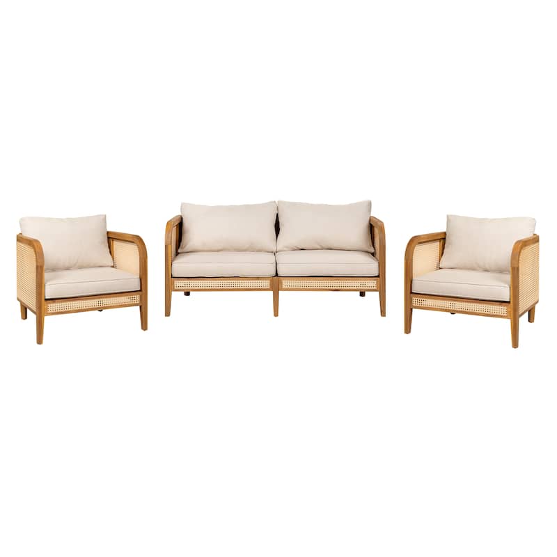 Christopher Knight Home - Isabella Outdoor Acacia Wood 3 Pieces Cushioned Chat Set