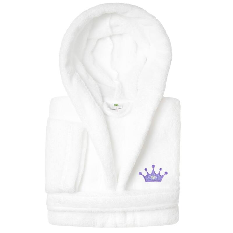 Sweet Kids 100% Polyester SUPER PLUSH Double Brushed Hooded Bathrobe - CROWN - M - White