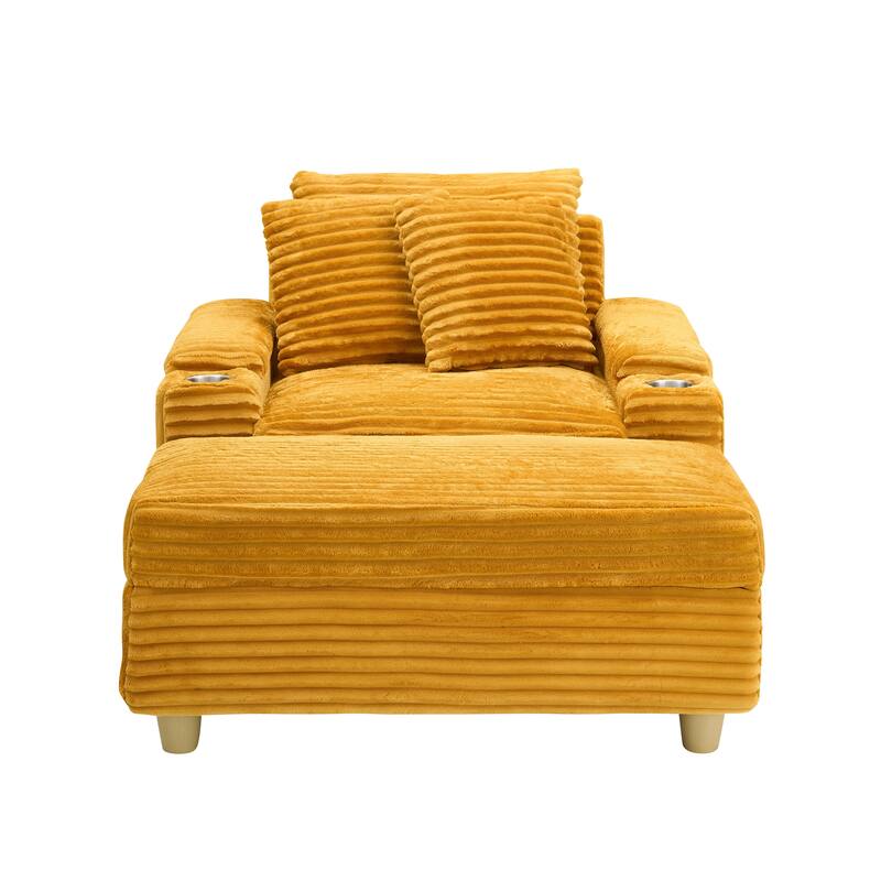 Orange Corduroy Single Sofa with Storage and Pillows, 57x41x31 inches