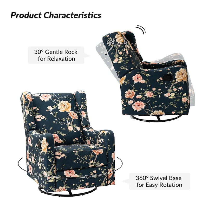 Gastone transitional Floral Fabric Nursery Recliner with Curved Arms by ...
