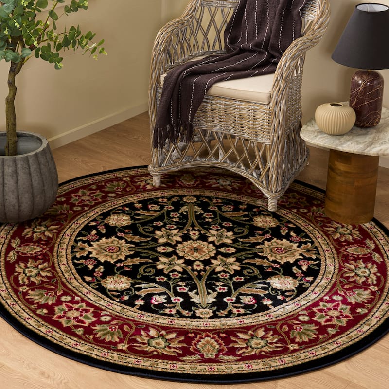 SAFAVIEH, Lyndhurst Marsha Traditional Area Rug - 4' Round - Black/Red