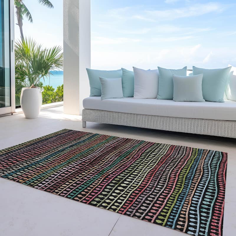 Machine Washable Indoor/ Outdoor Chantille Modern Stripe Lolly Rug - Black - 2'6" x 3'10"