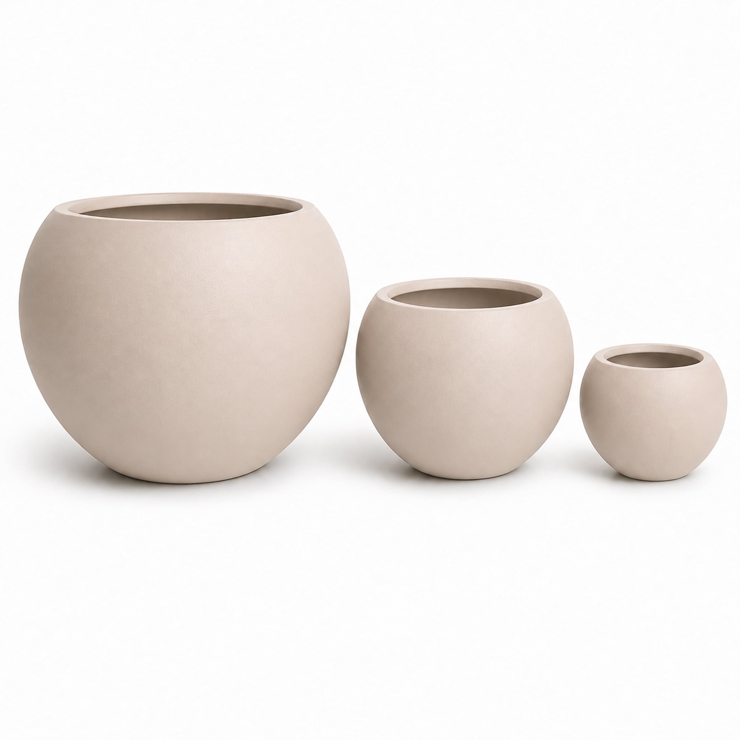 Set of 3 Smooth Round Polystone Indoor/Outdoor Planters