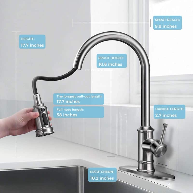 Single Handle Modern Kitchen Sink Faucet with Pull Down Sprayer Stainless Steel Kitchen Faucet with Deck Plate