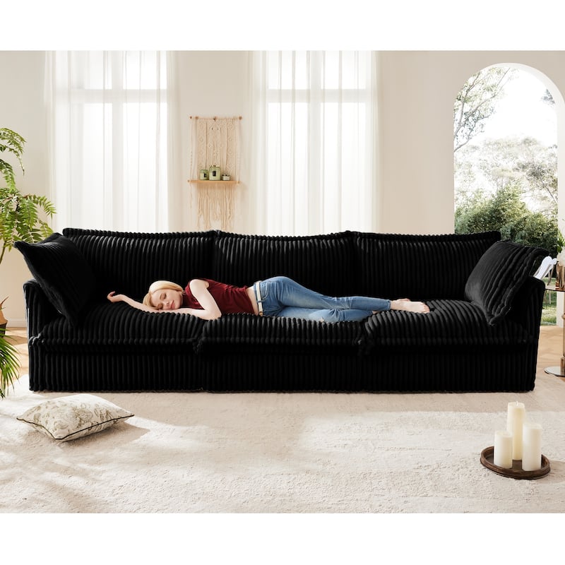 Modern 3-Seater Slipcovered Corduroy Sofa with Suppleness Armrests - Black