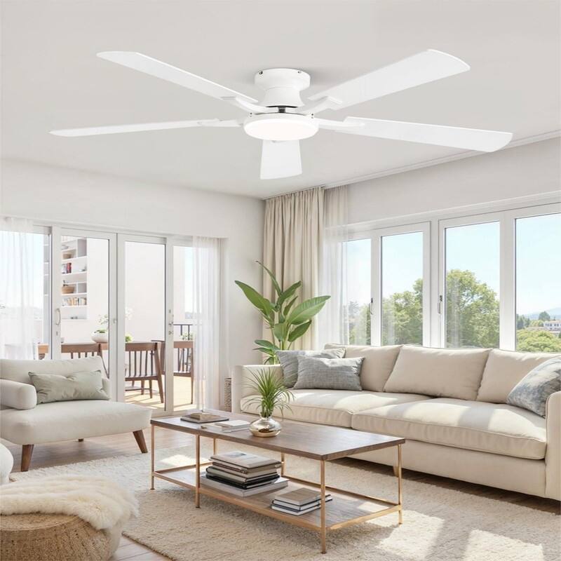 20W Dimmable LED Ceiling Fan with Light, App & Remote Control, Flush Mount Low Profile, Quiet Reversible Motor for Bedroom