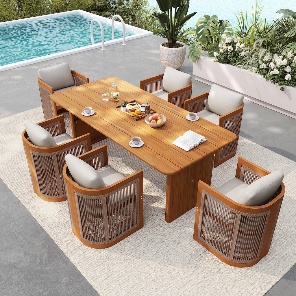 Outdoor 7-Piece Solid Wood Dining Set