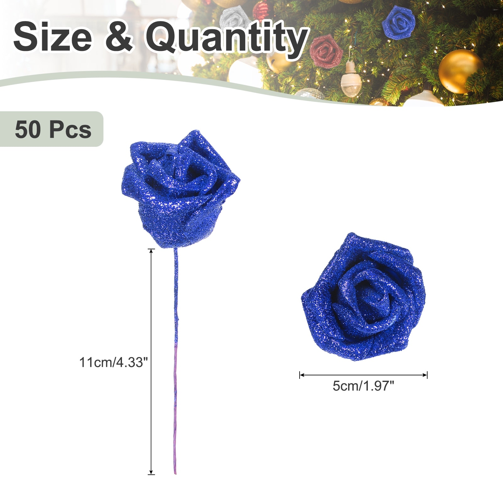 Glitter Roses, Foam Artificial Flowers Roses Heads Real Looking Fake Flowers Bulk with Stem