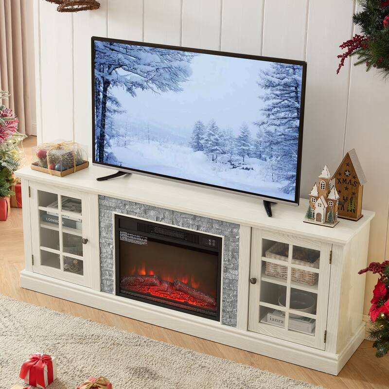 Fireplace TV Stand Faux Stone Media Console Cabinet TVs up to 75