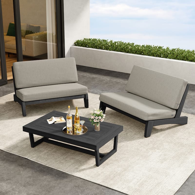 Outdoor 3-Piece Armless Lovesaet Sofa Conversation Set with Table