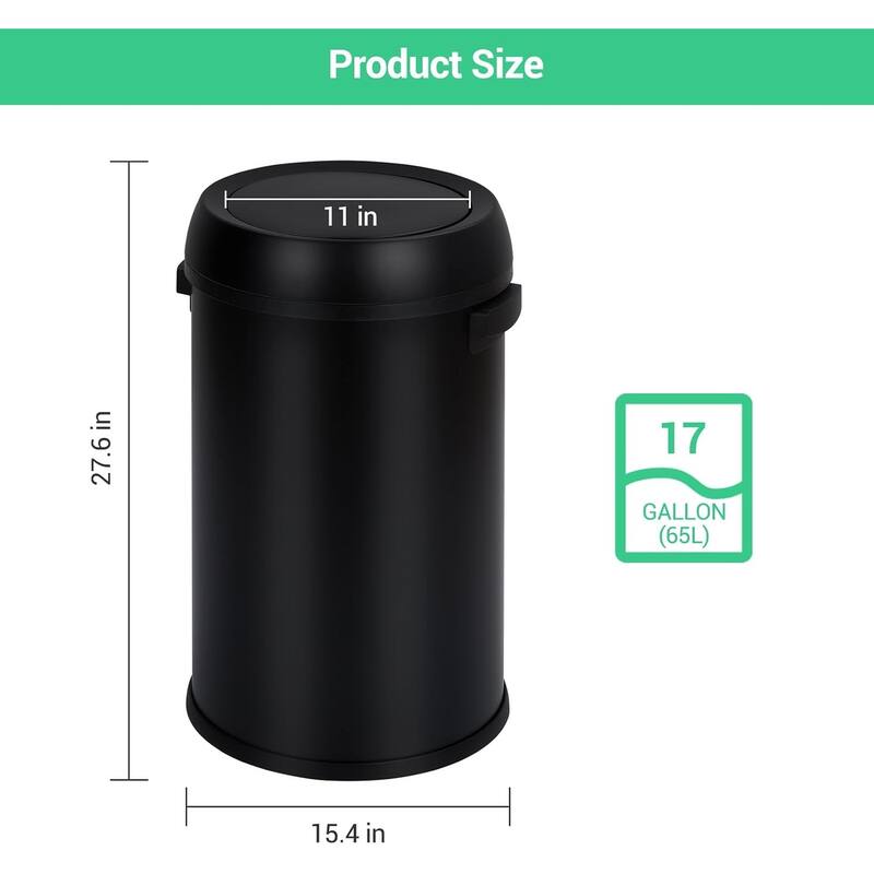 65L/17Gal Open Top Trash Can, Heavy Duty Stainless Steel Rubbish Bin