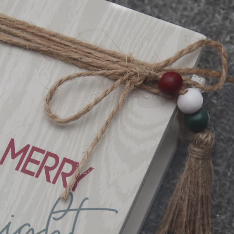 Christmas Wood Faux Books Decorative Sign with Twine and Wood Beads, Decorative Books