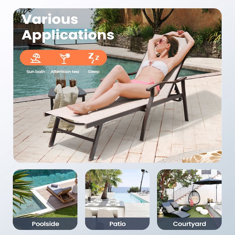 Outdoor Chaise Lounge Chair Reclining Sunlounger Set with Side Table - Set of 3
