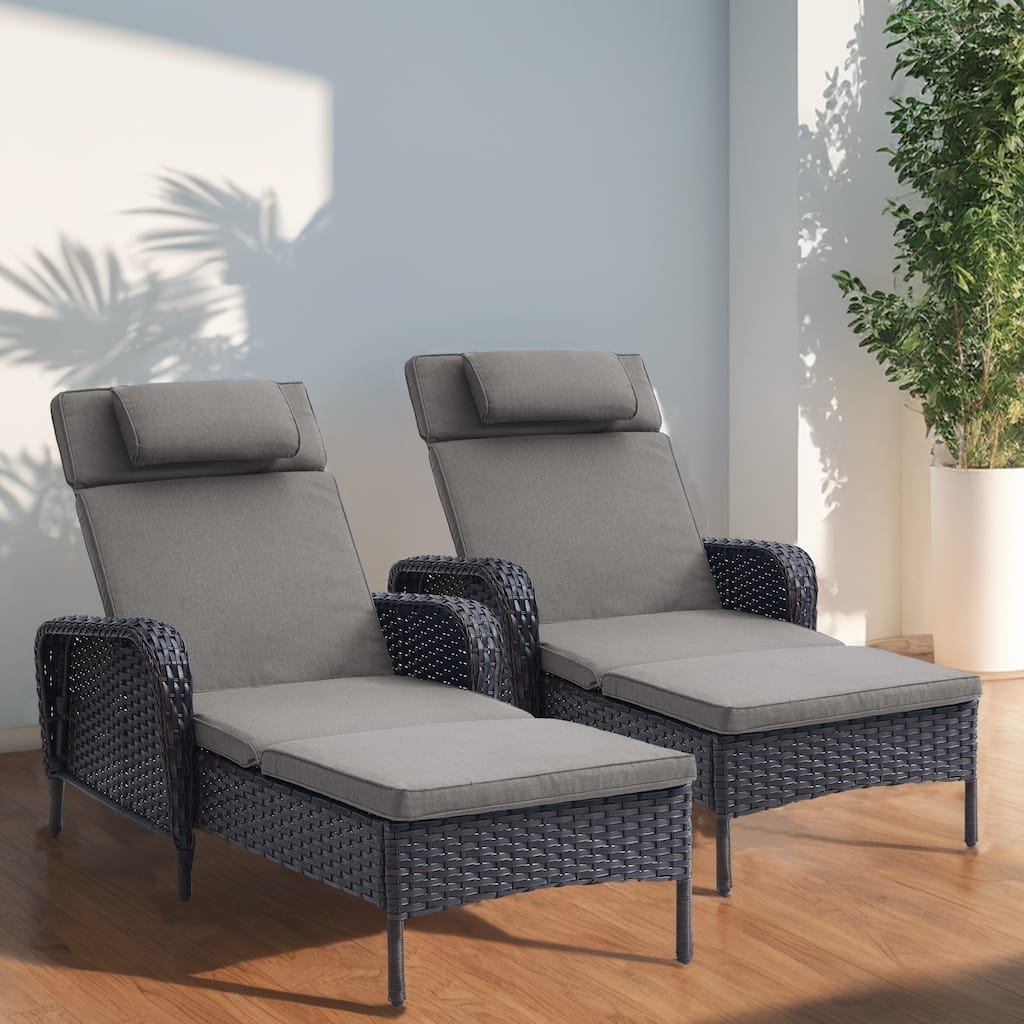 Patio Chaise Lounge Chairs Set of 2 Brown - Grey