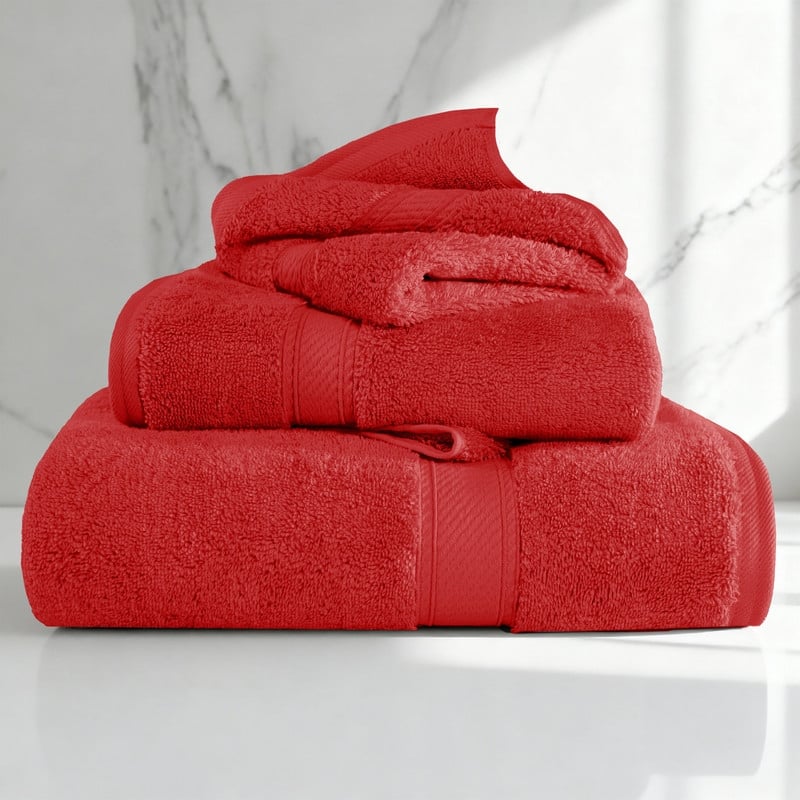 Superior Egyptian Cotton Pile Heavyweight 3-Piece Towel Set - Red