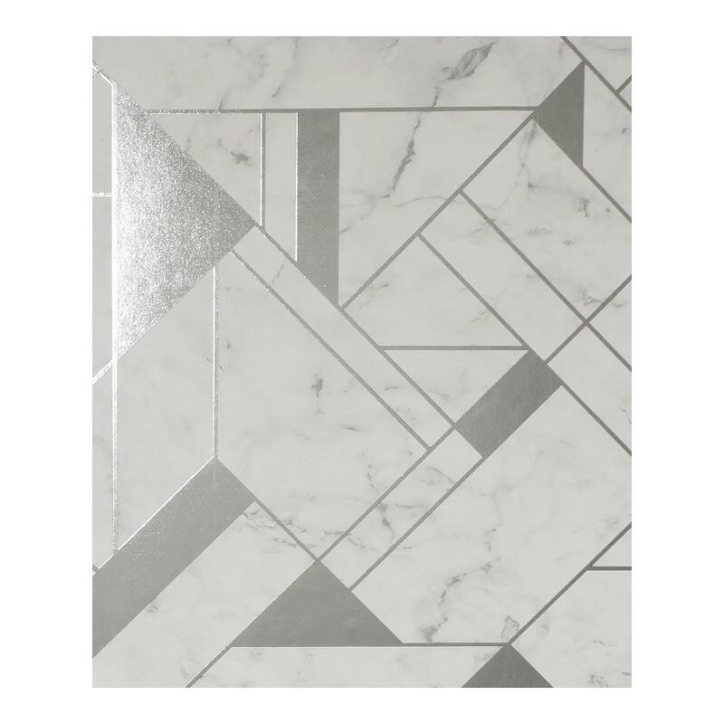 Advantage Gulliver Silver Marble Geometric Wallpaper - 20.5 x 396 x 0.025