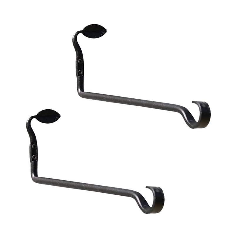 Achla Designs Set of 2 Decorative Straight Leaf Wall Brackets, 5 Inch Tall, Black Powder Coat Finish