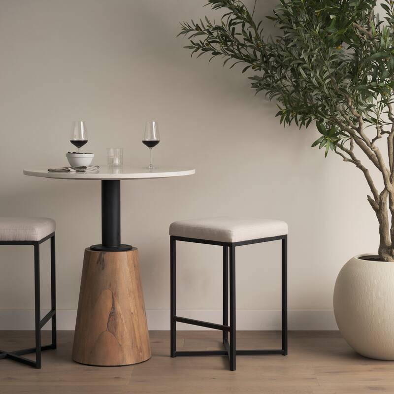 Frodo 26.5" Seat Height White Fabric Seat Black Metal Base Stool