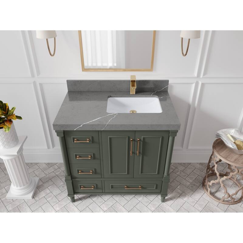 Willow Collections 36 in. W x 22 in. D Aberdeen Right Offset Sink Bathroom Vanity in Pewter Green with Countertop - 2" Piatra Gray - Pewter Green