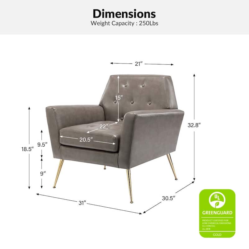 Mavortius Vintage Design Armchair with Button-tufted Back Set of 2 with Gold Legs