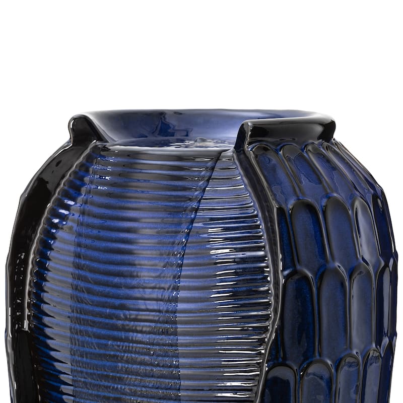 Glitzhome 28"H Oversized Petals Textured Ceramic Jar Outdoor Waterfall Fountain
