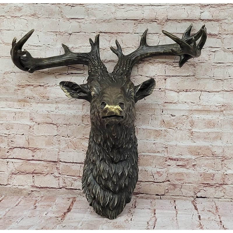 Hanging Wall Art Mounted Elk Deer Bust Head Stag Antlers Buck Bronze Sculpture