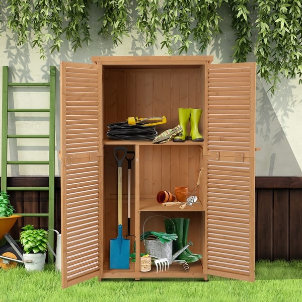slide 2 of 9, Outsunny 3' x 5' Wooden Garden Storage Shed with Asphalt Roof & 2 Large Wood Doors with Lock, Natural Natural