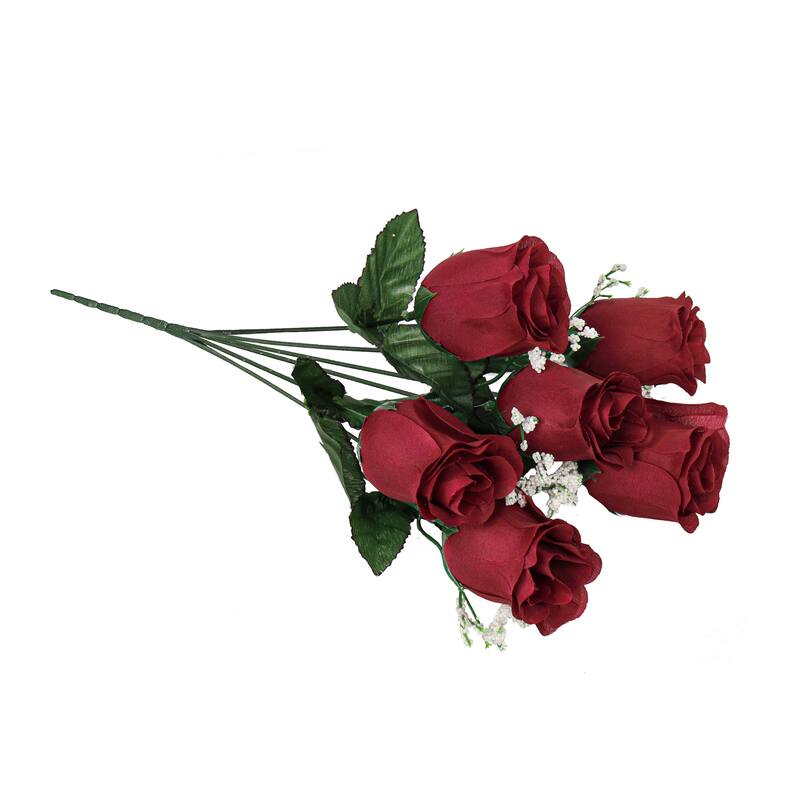 Set of 12 Burgundy Artificial Rose Bud Flower Stem Bush Bouquet 14in - 14" L x 6" W x 6" DP