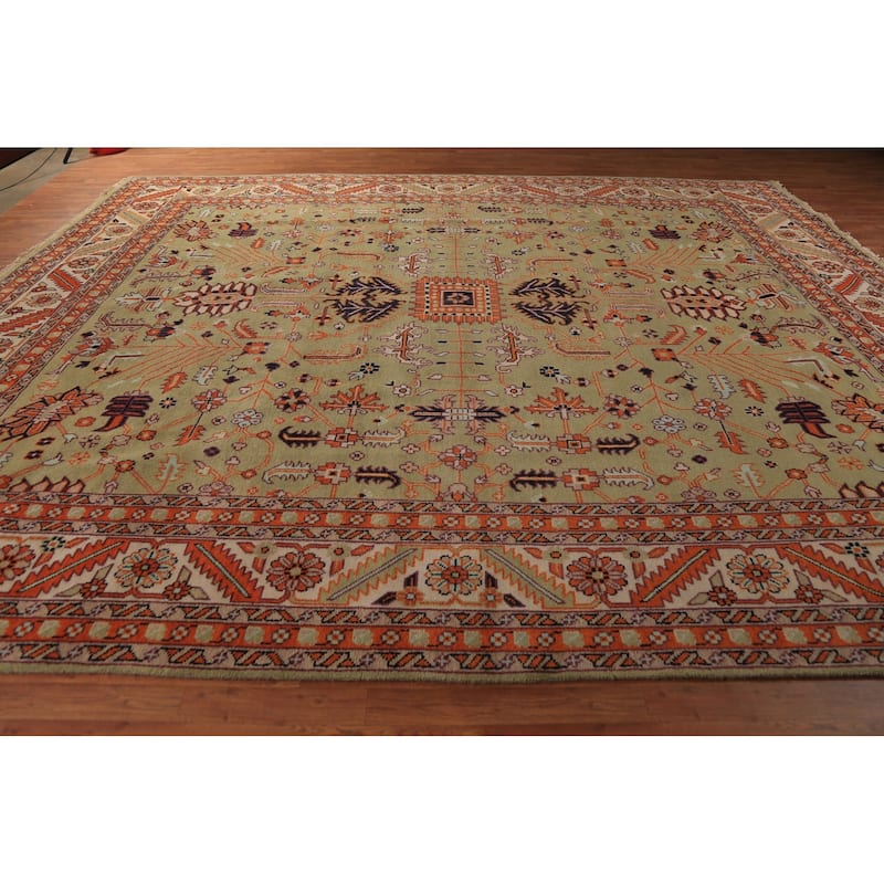 Light Green Heriz Serapi Indian Large Rug Handmade Wool Carpet - 11'11"x 14'6"