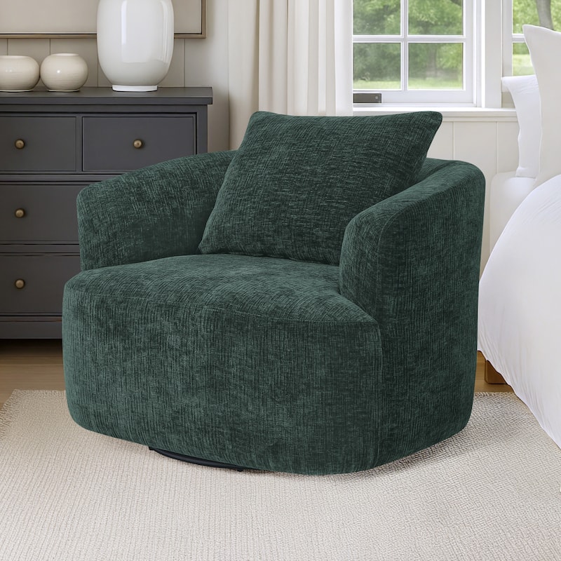 Upholstered Swivel Barrel Chair with Pillow - Forest Green