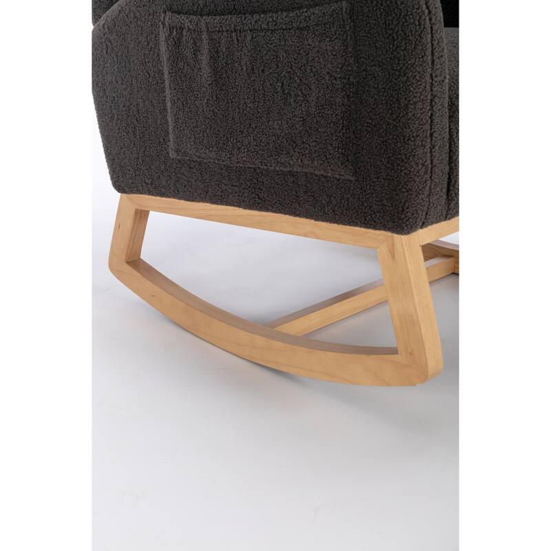 Teddy Fabric Rocking Chair with Wooden Legs and 300lb Capacity