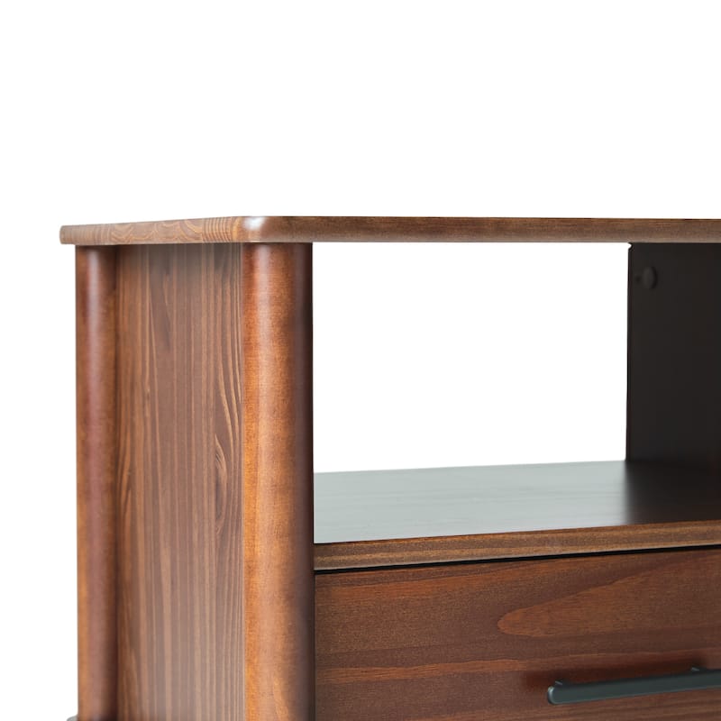 Classic Wooden Nightstand, Sofa Side Table with 1 Drawer, Decorative Table with Open Partition and Solid Wood Legs