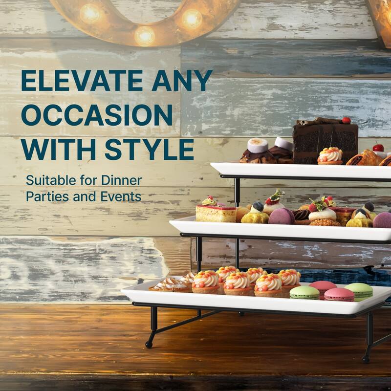 Gibson Home Gracious 3 Tier Plate Serving Set with Metal Stand - 16.5 Inch