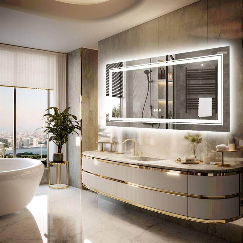 Rectangle Aluminum Frame Bathroom Mirror w/Led Backlit Light Anti-fog