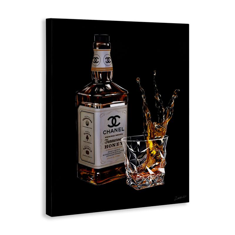 Stupell Splashing Liqueur Glam Whiskey Bottle Stretched Canvas Wall Art, Design by Ziwei Li