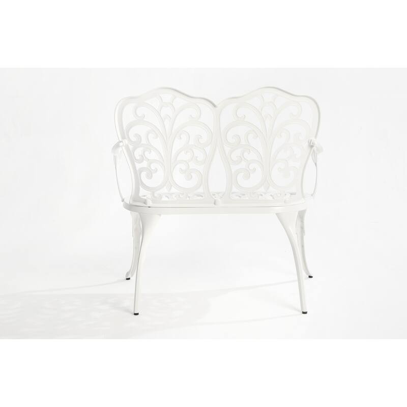 Patio Garden Bench Metal Park Bench Cast Aluminum Outdoor Furniture With Floral Rose For Patio (Excluding the table)