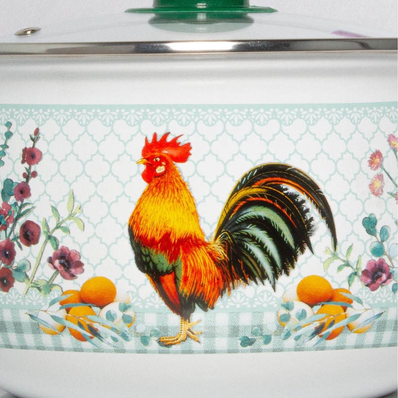 STP Goods Golden Rooster Belly Deep Enameled Casserole w/Glass Lid