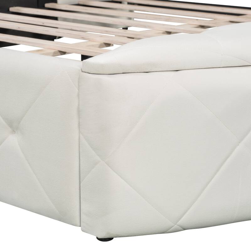 Upholstered Platform Bed Queen Size Storage Velvet Bed with Wingback Headboard and 1 Big Drawer,2 Side Storage Stool