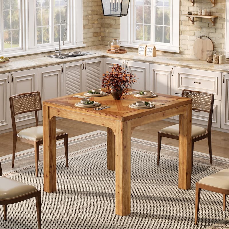 Square Solid Wood Dining Table, Kitchen Table with 3D Textured Top for Living/Dining Room