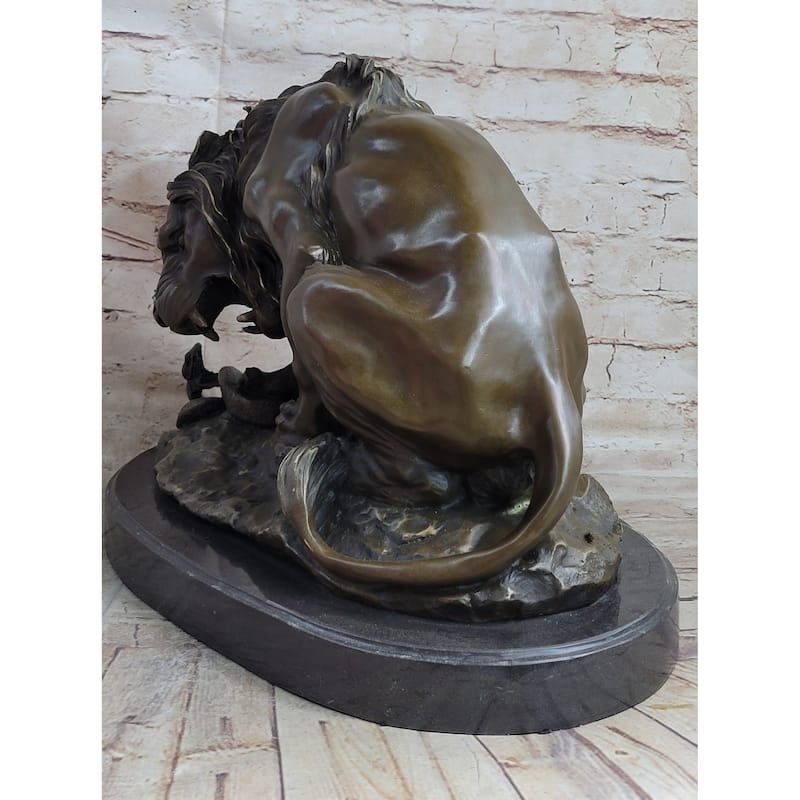 Lion Vs. Imitative Snake Bronze Statue Sculpture Figure By Antoine Barye On Marble Base