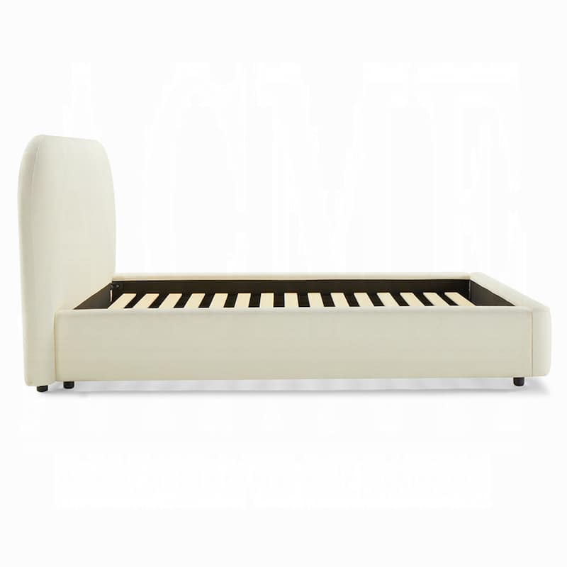 Ardie Full Bed, Low Profile Footboard, Plush Beige Upholstered Panel