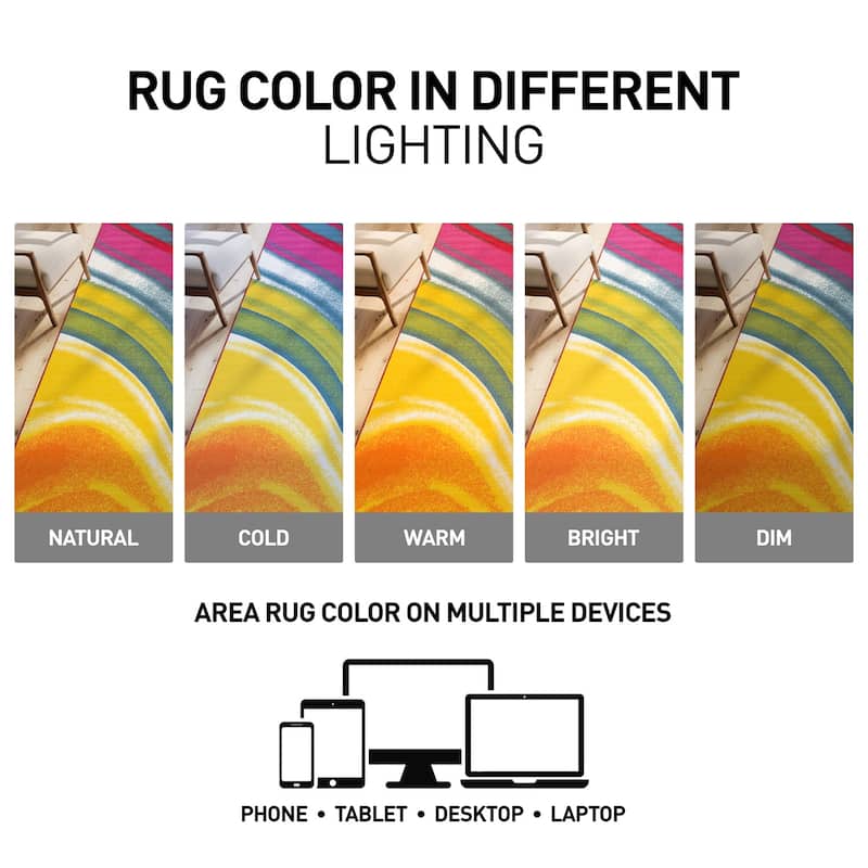 World Rug Gallery Modern Contemporary Waves Multicolored Non-slip Non-skid Area Rug