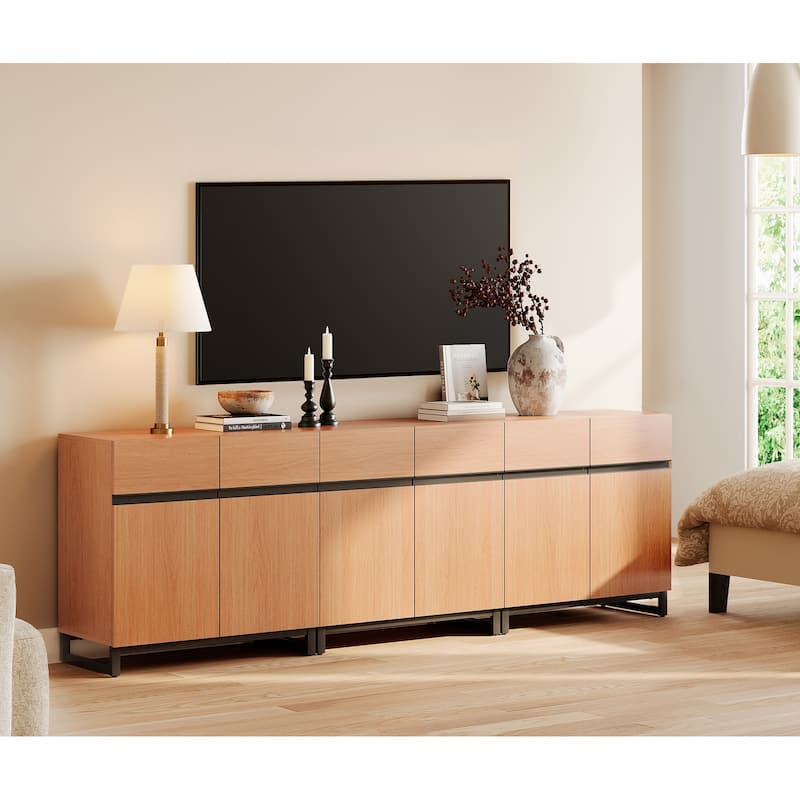 WAMPAT Modern TV Stand with Storage Cabinets for Living Room,Bedroom,Brown - 3PCS - Mocha