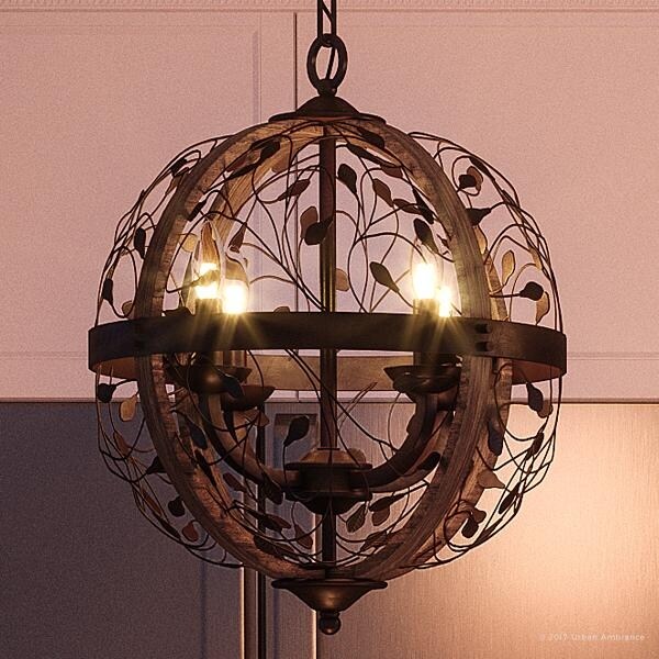 Luxury Art Nouveau Chandelier, 21"H x 16"W, with Chic Style, Walnut Stained Wood, Midnight Bronze Finish (60 to 100 Watts - Steel - Bronze - 4 to 6 - - Chandeliers For Bedrooms by Overstock.com