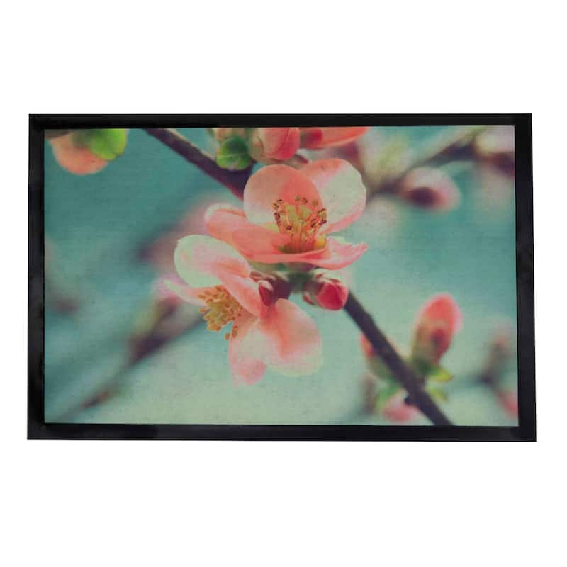 Indoor Printed Door Mat Flower PVC Polyester Rug 24x16 Pink - 16 W x 24 L x 1/16 H - Pink/Green