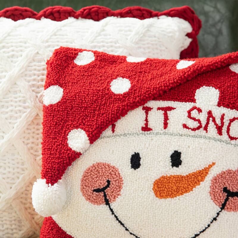 Glitzhome 14"L Hooked 3D Santa Snowman Christmas Throw Pillow Home Decor